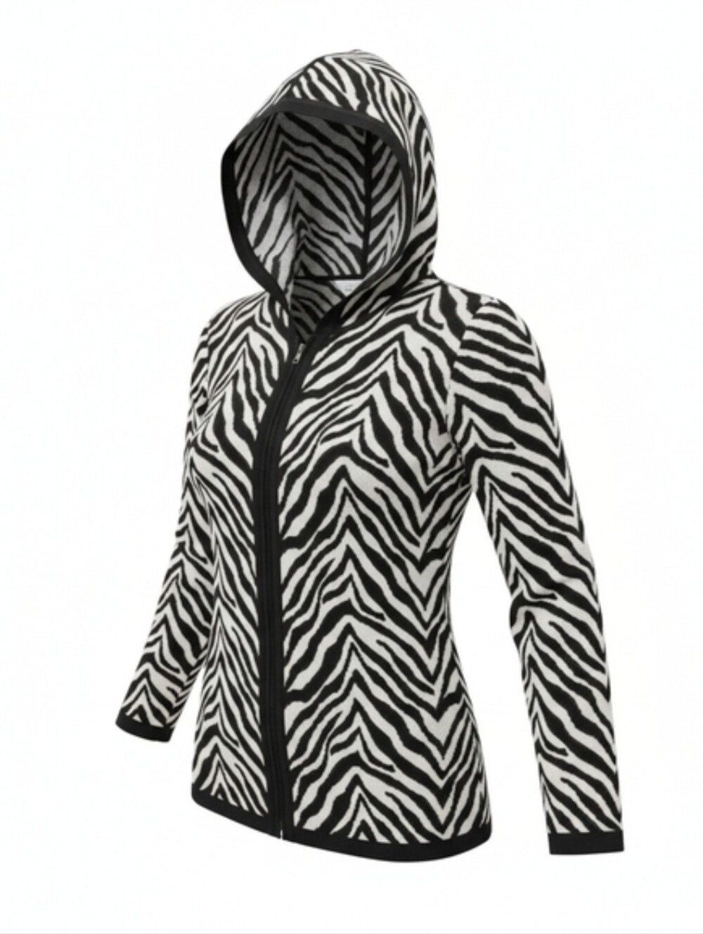 Exclusively Misook Zebra Print Full Zip Up Hooded Cardigan Sweater Size XS